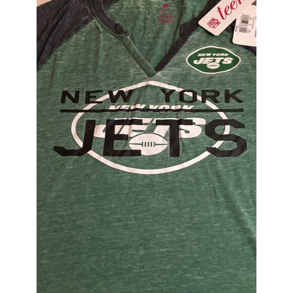 NFL Teens New York Jets Shirt Juniors Girls XL (15/17) Logo Green Short Sleeve - Picture 2 of 4